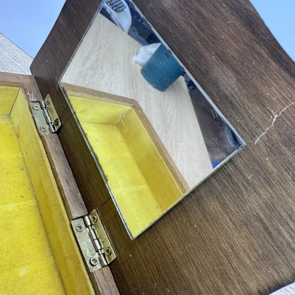 Wooden Jewelry Box Mini Chest 4 Drawer Mirror Top Trinket Storage